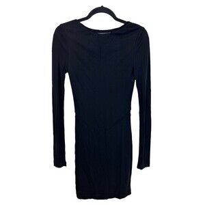 T Alexander Wang Womens Stretch Round Neck Long Sleeve MIDI Dress Black Size S